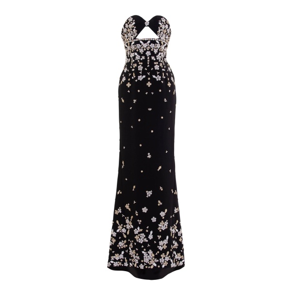 Saiid Kobeisy Strapless Crepe Embroidered Dress in Jet Black