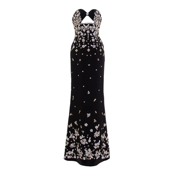 Saiid Kobeisy Strapless Crepe Embroidered Dress in Jet Black