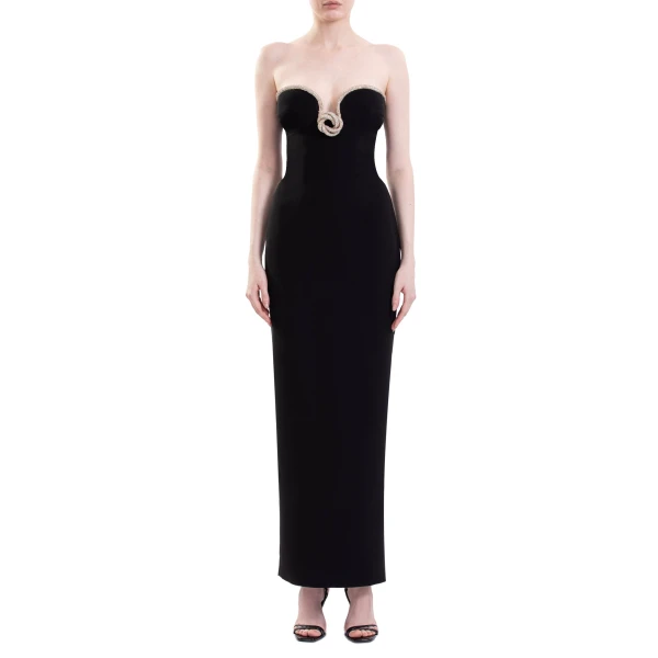 Saiid Kobeisy Strapless Dress with Crystal Embellishment in Jet Black, view 2