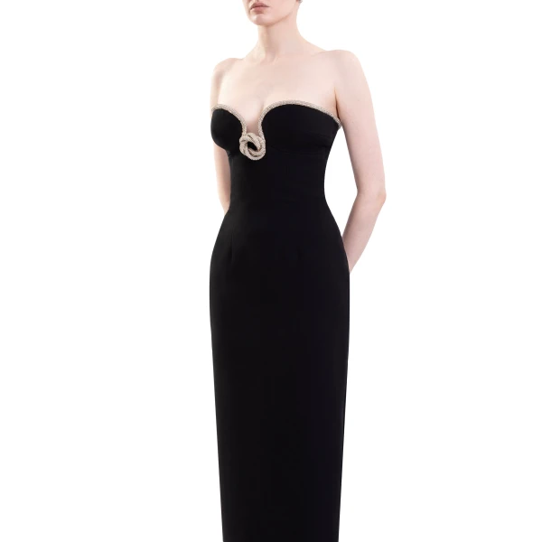 Saiid Kobeisy Strapless Dress with Crystal Embellishment in Jet Black, view 3