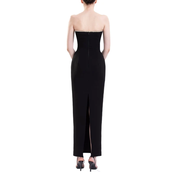Saiid Kobeisy Strapless Dress with Crystal Embellishment in Jet Black, view 4