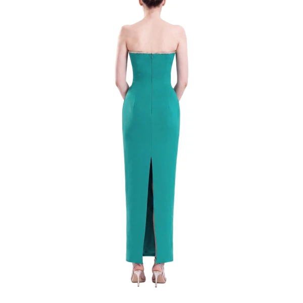 Saiid Kobeisy Strapless Dress with Crystal Embellishment in North Sea, view 3
