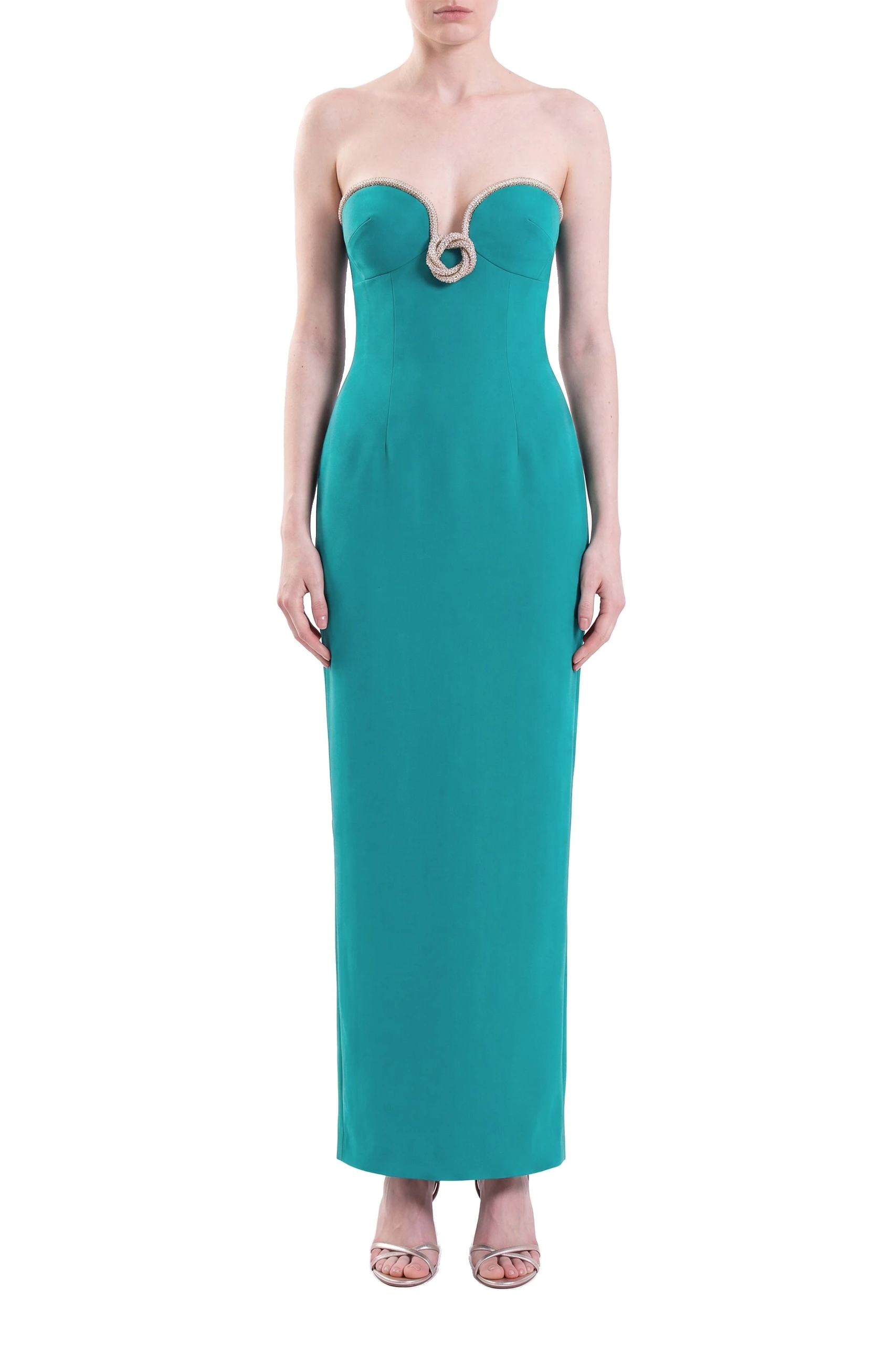 Saiid Kobeisy Strapless Dress with Crystal Embellishment in North Sea | Dresses | Coveti Saiid Kobeisy Strapless Dress with Crystal Embellishment in North Sea