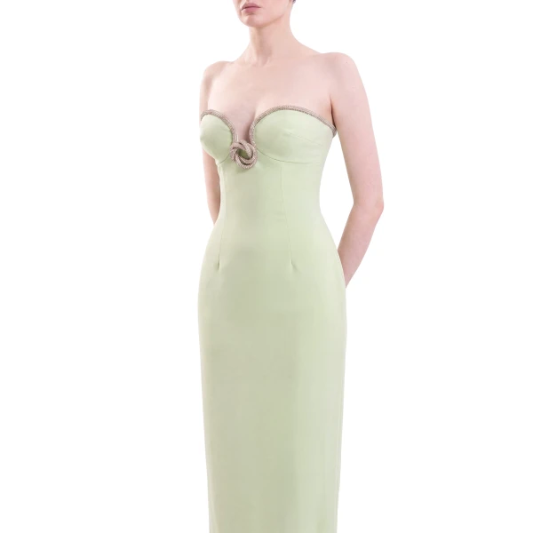 Saiid Kobeisy Strapless Dress with Crystal Embellishment in Reed, view 3