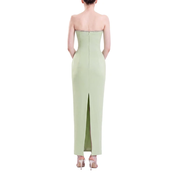 Saiid Kobeisy Strapless Dress with Crystal Embellishment in Reed, view 4