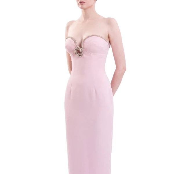 Saiid Kobeisy Strapless Dress with Crystal Embellishment in Salsa Rosa, view 3