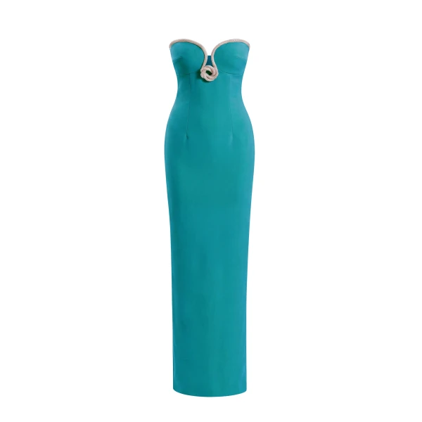 Strapless Dress with Crystal Embellishment in Salsa Rosa