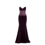 Saiid Kobeisy Strapless Dress with Embroidered Detailing in Italian Plum