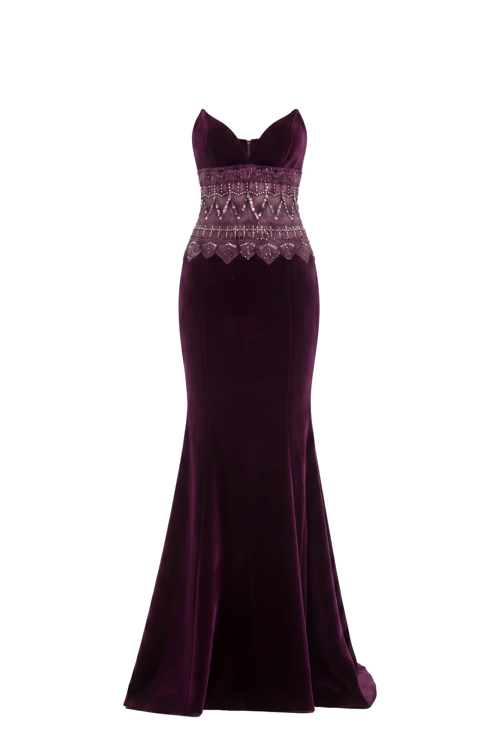 Saiid Kobeisy Strapless Dress with Embroidered Detailing in Italian Plum | Dresses | Coveti Saiid Kobeisy Strapless Dress with Embroidered Detailing in Italian Plum
