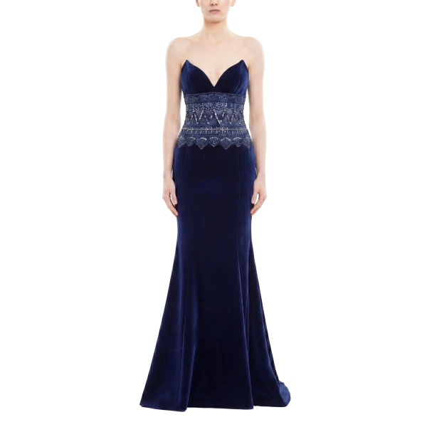 Saiid Kobeisy Strapless Dress with Embroidered Detailing in Marlin, view 2