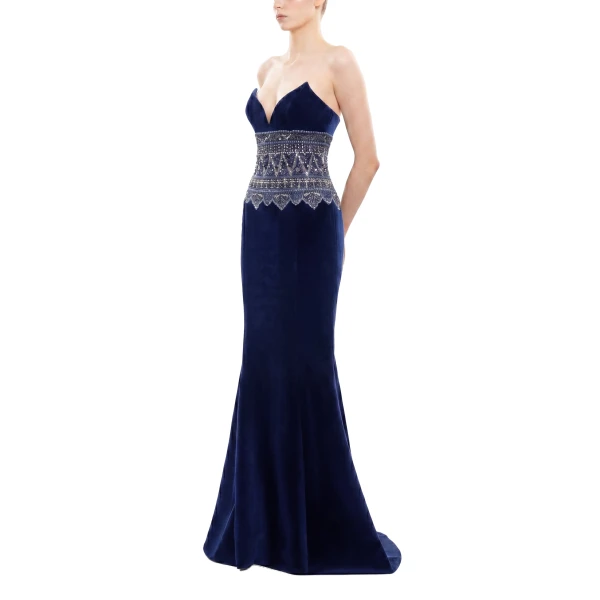 Saiid Kobeisy Strapless Dress with Embroidered Detailing in Marlin, view 3