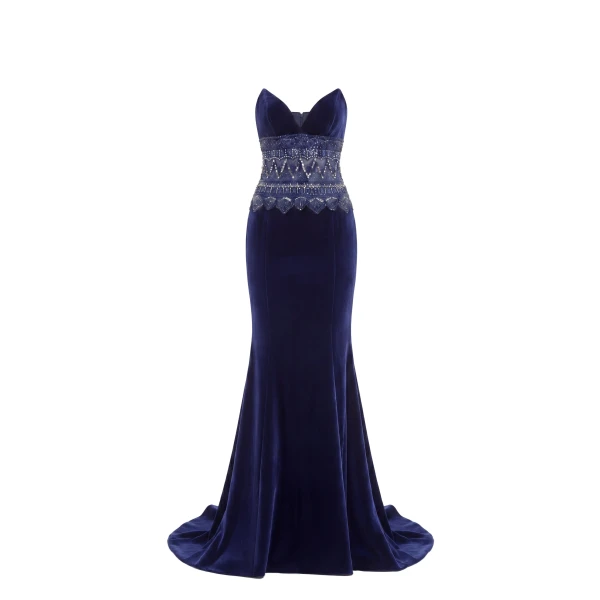 Saiid Kobeisy Strapless Dress with Embroidered Detailing in Marlin