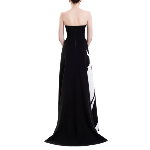 Saiid Kobeisy Strapless Embroidered Crepe Dress in Jet Black and Off White, view 5