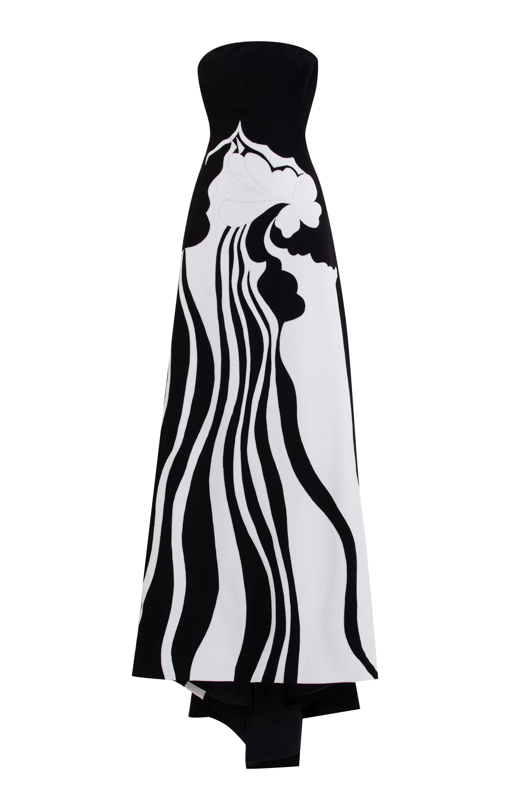 Saiid Kobeisy Strapless Embroidered Crepe Dress in Jet Black and Off White | Dresses | Coveti Saiid Kobeisy Strapless Embroidered Crepe Dress in Jet Black and Off White