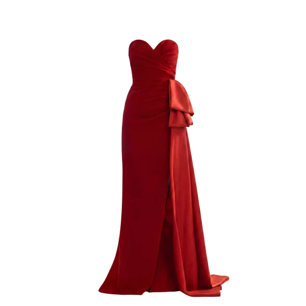 Saiid Kobeisy Strapless Long Dress in Space Cherry