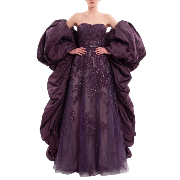 Saiid Kobeisy Taffeta Cape in Italian Plum, view 2