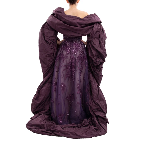 Saiid Kobeisy Taffeta Cape in Italian Plum, view 3