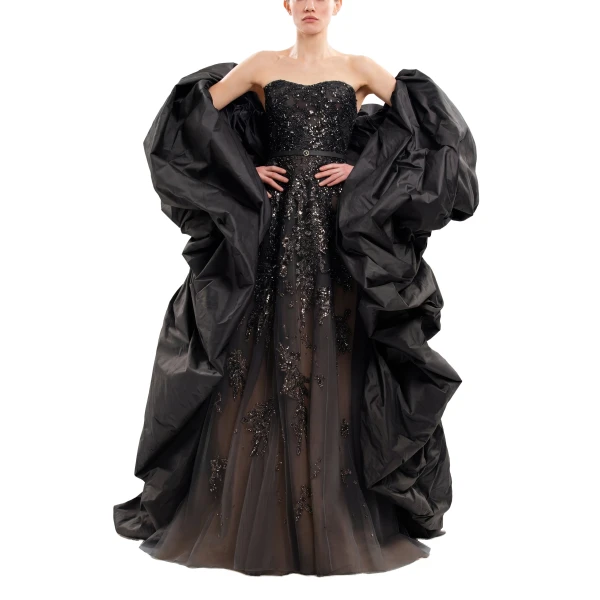 Saiid Kobeisy Taffeta Cape in Jet Black, view 2