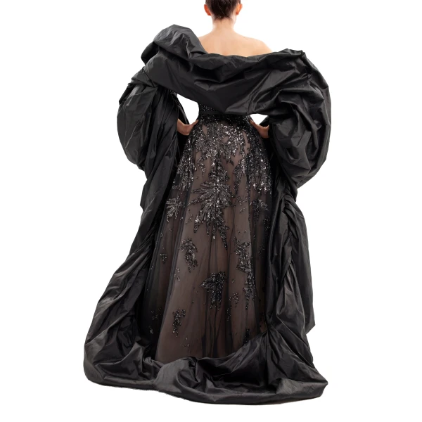 Saiid Kobeisy Taffeta Cape in Jet Black, view 3