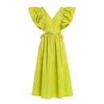 Saiid Kobeisy Taffeta Dress with Gathered Sleeves in Lime Green