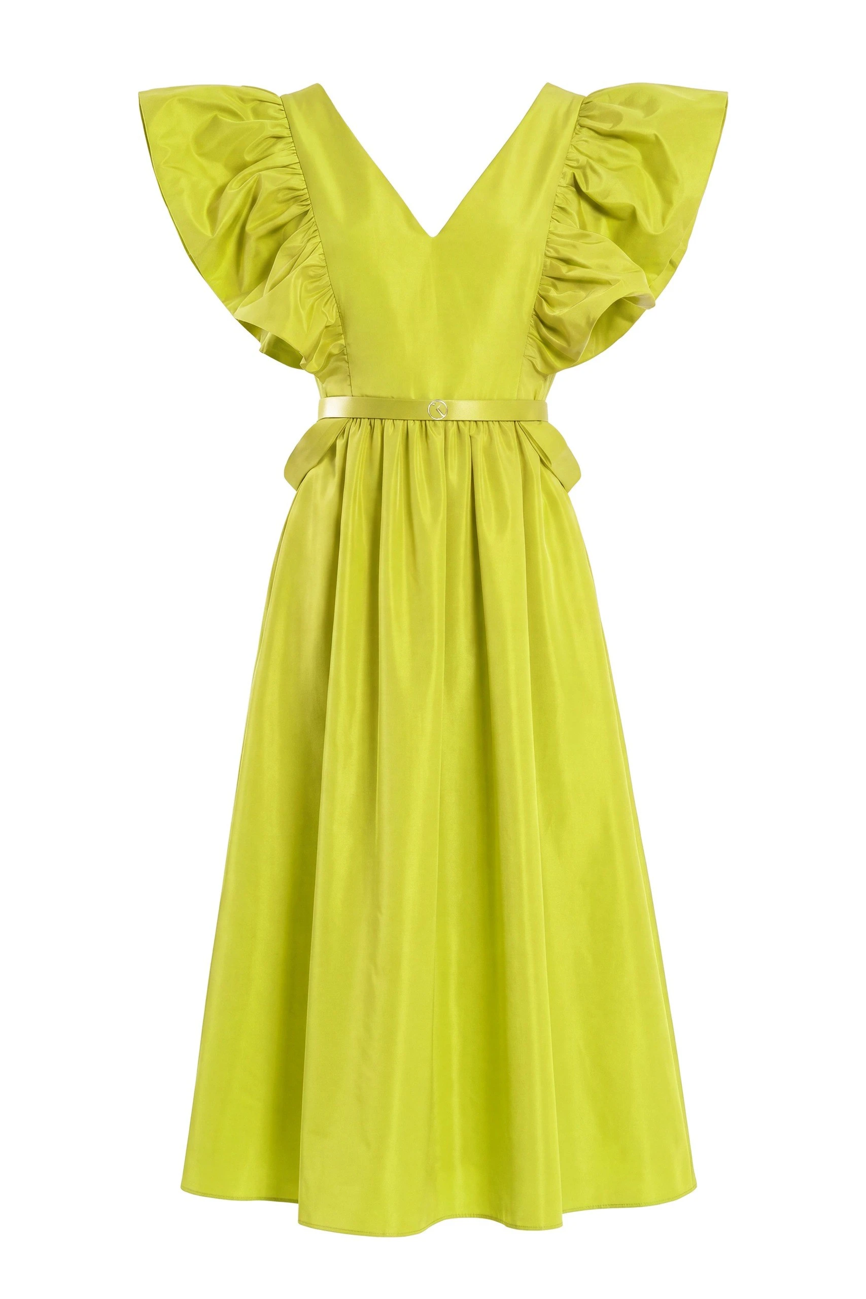 Saiid Kobeisy Taffeta Dress with Gathered Sleeves in Lime Green | Dresses | Coveti Saiid Kobeisy Taffeta Dress with Gathered Sleeves in Lime Green