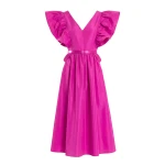 Saiid Kobeisy Taffeta Dress with Gathered Sleeves in Magenta