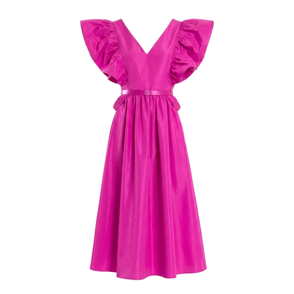 Saiid Kobeisy Taffeta Dress with Gathered Sleeves in Magenta