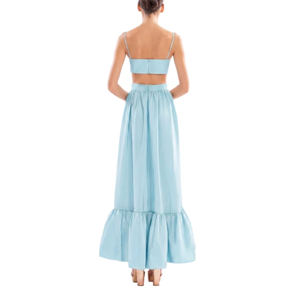 Saiid Kobeisy Taffeta Midi Dress in Aqua Sky, view 3