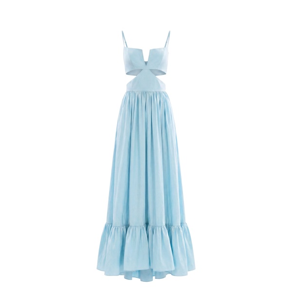 Saiid Kobeisy Taffeta Midi Dress in Aqua Sky