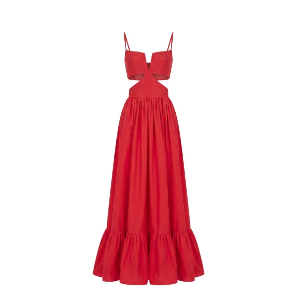 Saiid Kobeisy Taffeta Midi Dress in Space Cherry