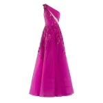 Saiid Kobeisy Tulle Beaded Dress with Floral Beading in Magenta with Magenta beading