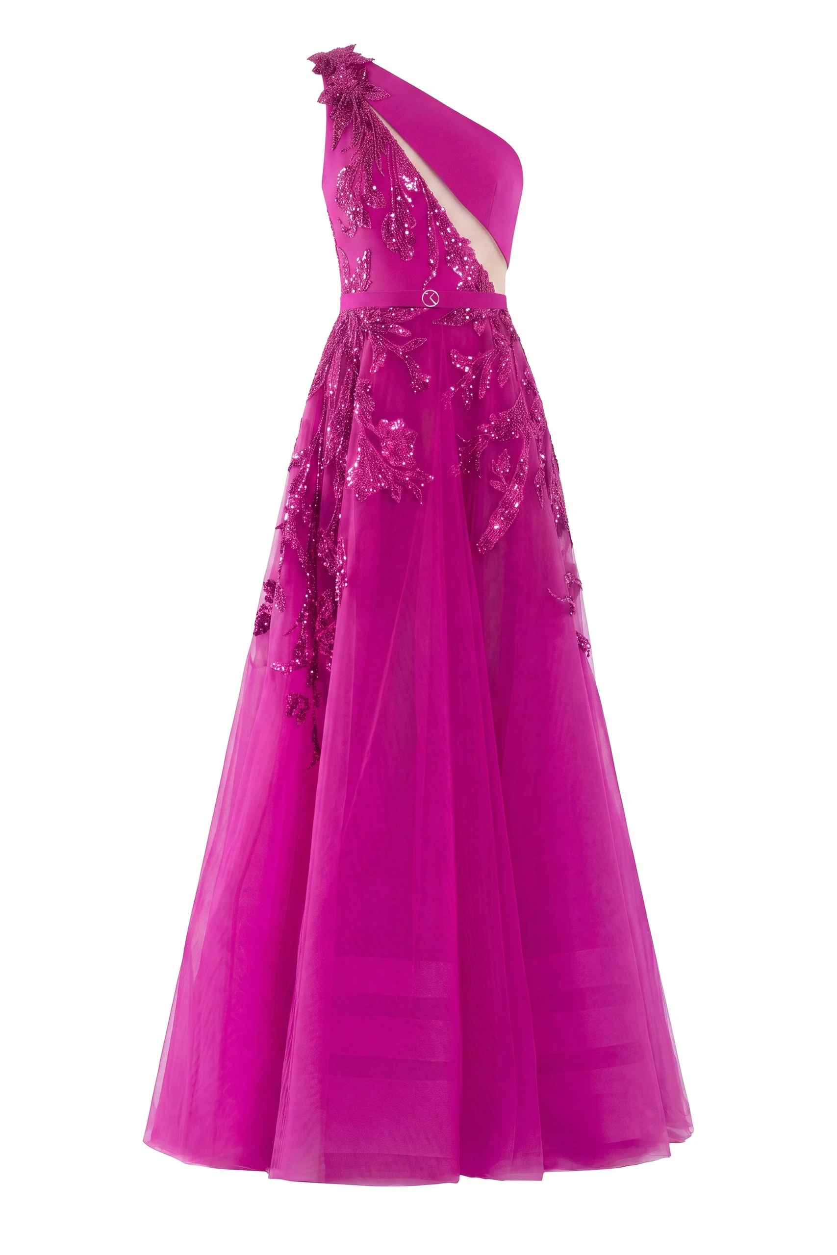 Saiid Kobeisy Tulle Beaded Dress with Floral Beading in Magenta with Magenta beading | Dresses | Coveti Saiid Kobeisy Tulle Beaded Dress with Floral Beading in Magenta with Magenta beading