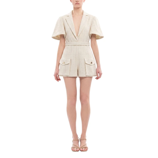 Saiid Kobeisy Tweed Short Jumpsuit in Ivory, view 2