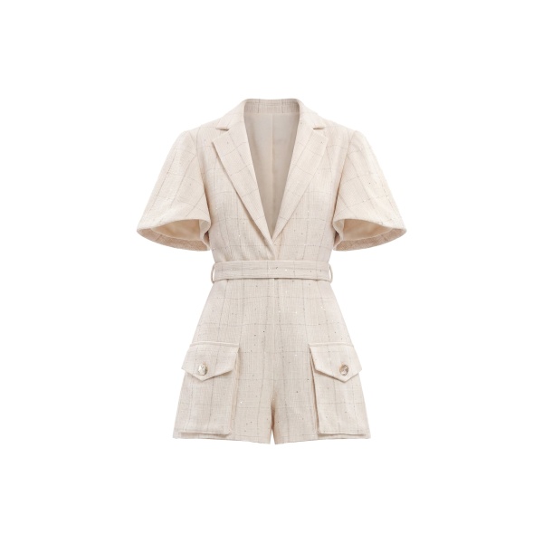 Saiid Kobeisy Tweed Short Jumpsuit in Ivory