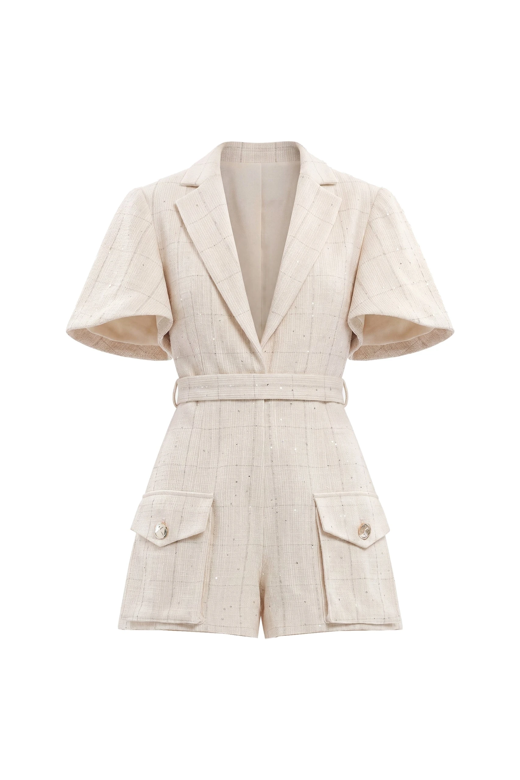 Saiid Kobeisy Tweed Short Jumpsuit in Ivory | Jumpsuit | Coveti Saiid Kobeisy Tweed Short Jumpsuit in Ivory