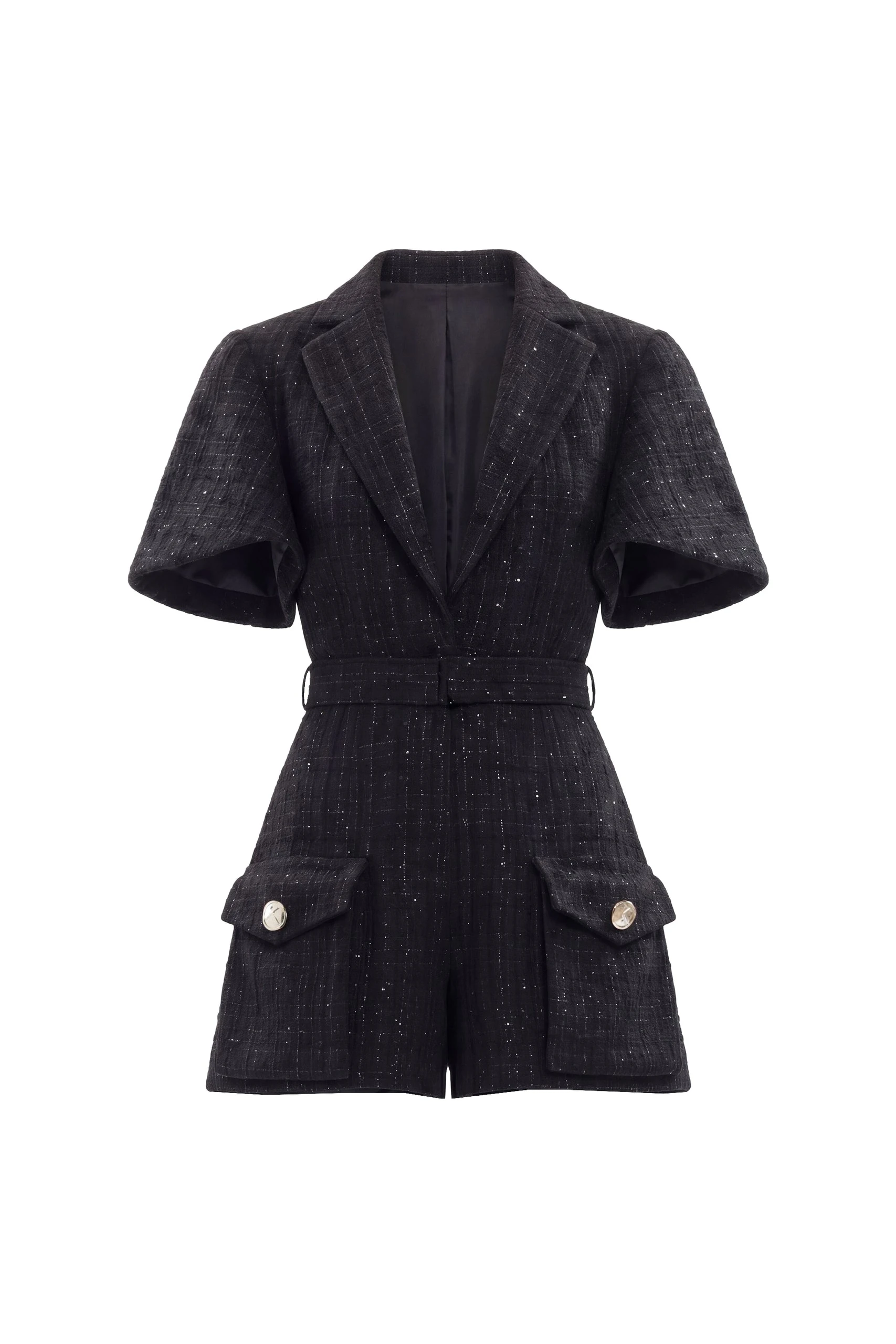 Saiid Kobeisy Tweed Short Jumpsuit in Jet Black | Jumpsuit | Coveti Saiid Kobeisy Tweed Short Jumpsuit in Jet Black