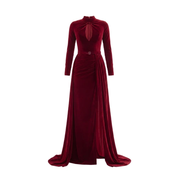 Velvet Long Dress in Burgundy, Style 31
