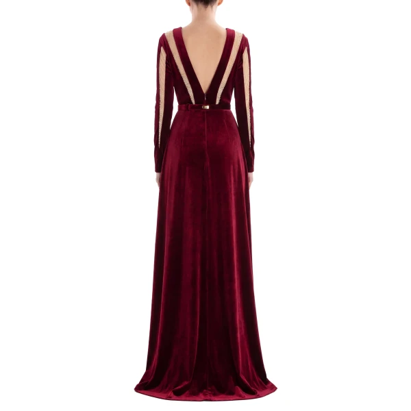Saiid Kobeisy Velvet Long Dress in Burgundy, Style 36, view 3