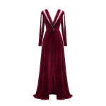 Saiid Kobeisy Velvet Long Dress in Burgundy, Style 36