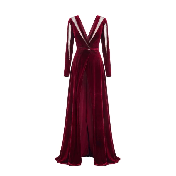 Velvet Long Dress in Burgundy, Style 36