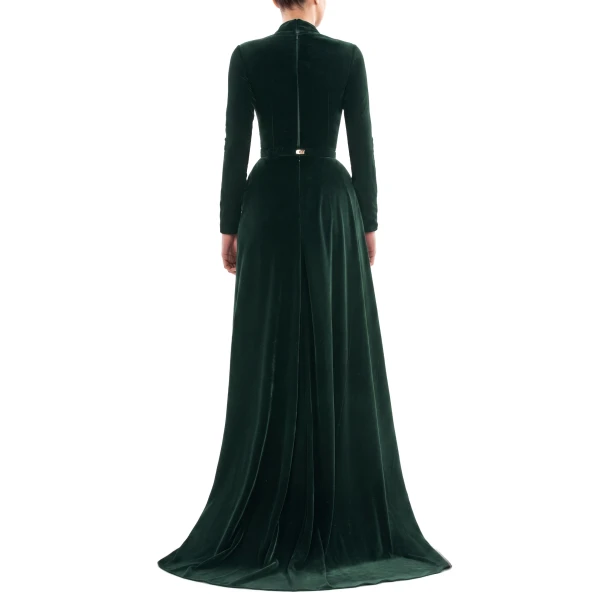 Saiid Kobeisy Velvet Long Dress in Green, Style 31, view 3