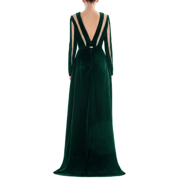 Saiid Kobeisy Velvet Long Dress in Green, Style 36, view 3