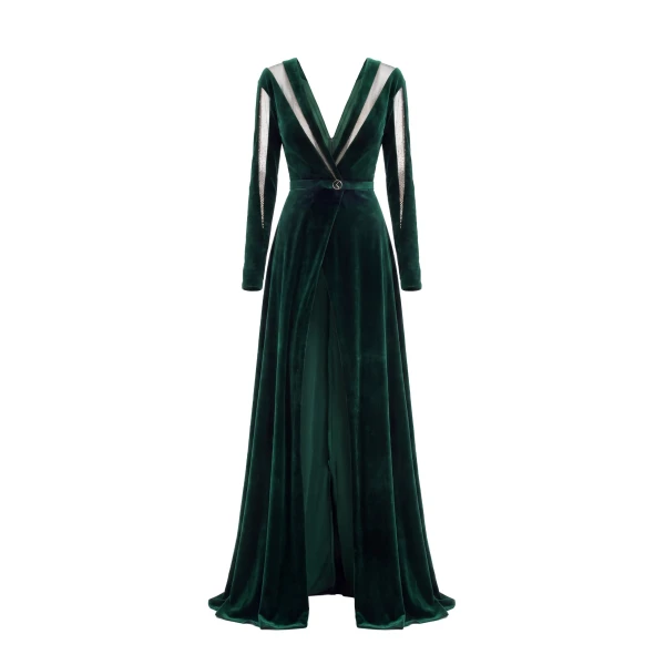 Velvet Long Dress in Green, Style 36