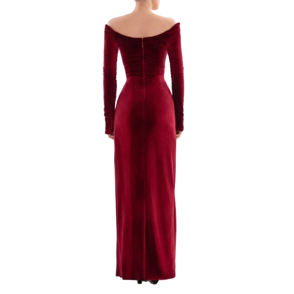 Saiid Kobeisy Velvet Long Fitted Dress in Burgundy, view 3