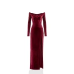 Saiid Kobeisy Velvet Long Fitted Dress in Burgundy