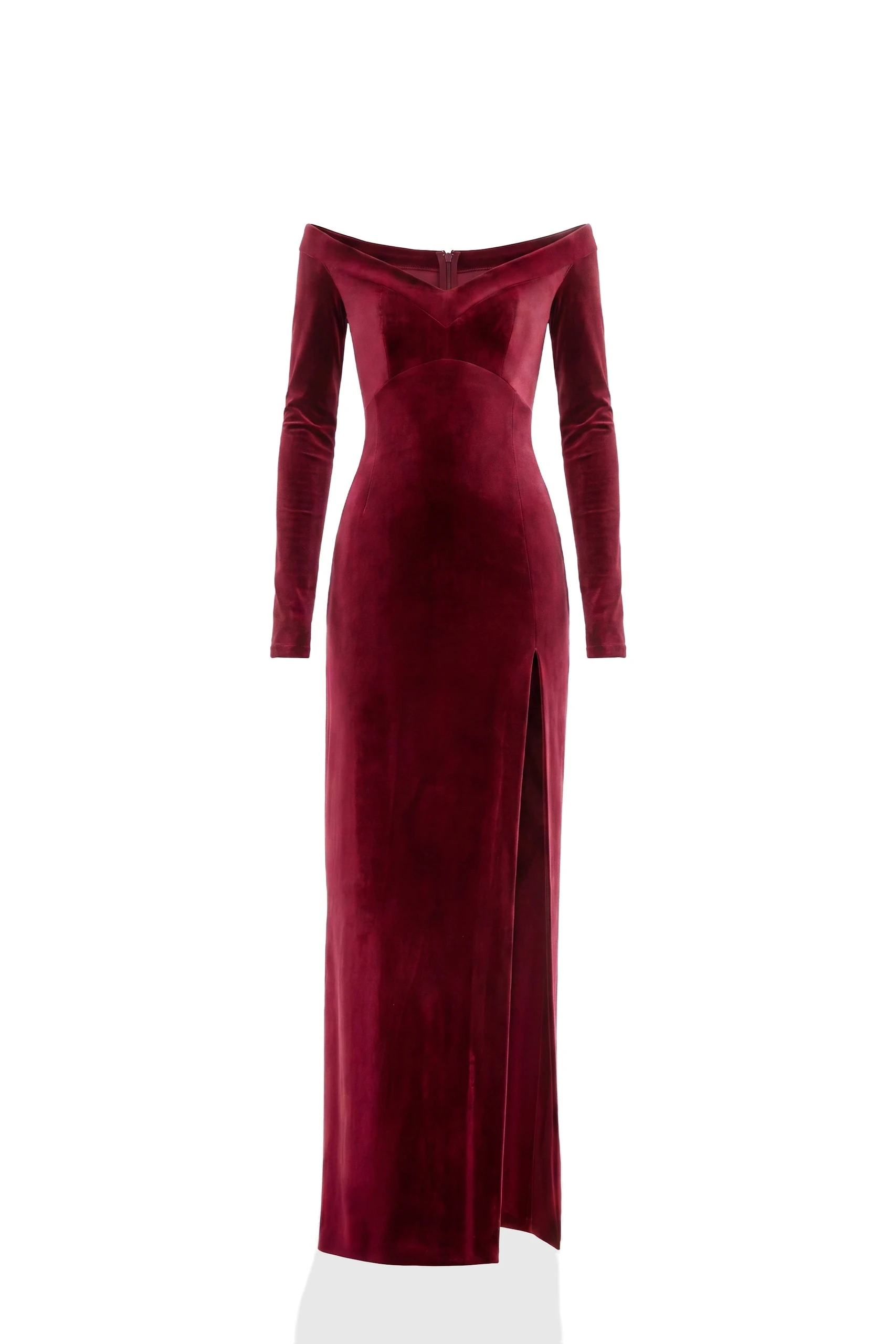 Saiid Kobeisy Velvet Long Fitted Dress in Burgundy | Dresses | Coveti Saiid Kobeisy Velvet Long Fitted Dress in Burgundy