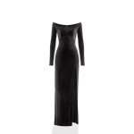 Saiid Kobeisy Velvet Long Fitted Dress in Jet Black