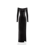 Saiid Kobeisy Velvet Long Fitted Dress in Jet Black