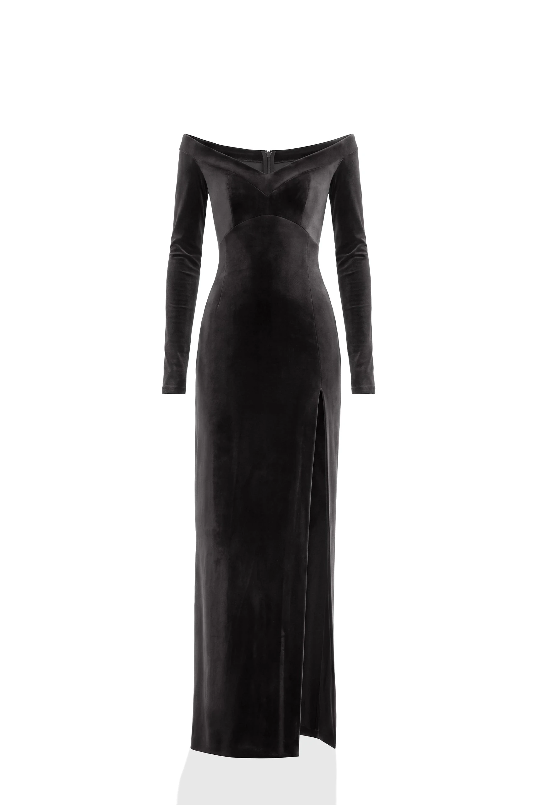 Saiid Kobeisy Velvet Long Fitted Dress in Jet Black | Dresses | Coveti Saiid Kobeisy Velvet Long Fitted Dress in Jet Black