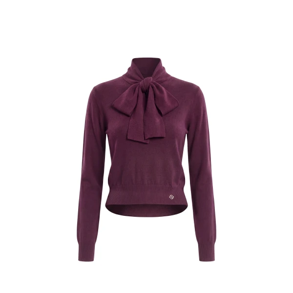 Wool Bow Blouse in Italian Plum